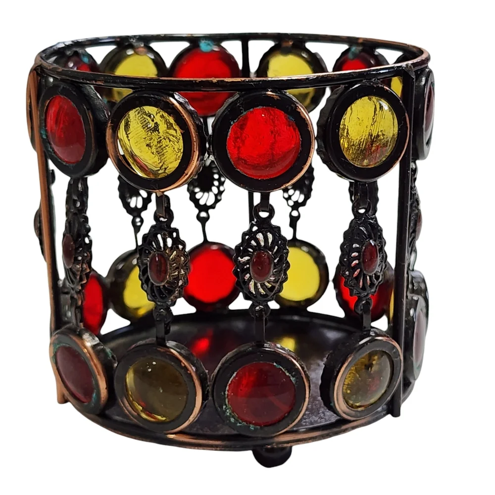 Set of 2 Wire Votive‎ Holders Boho Style with Colored Glass Bead Decoration